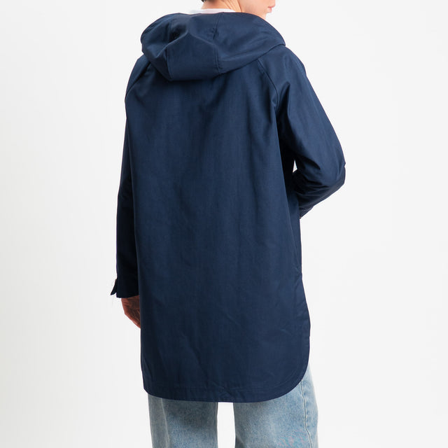 Zeroassoluto-Trench spacchi laterali con cappuccio - blu