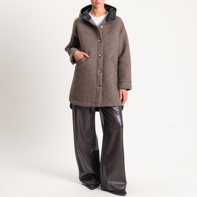 Zeroassoluto-Cappotto pied de poule neoprene - moro/sand/nero