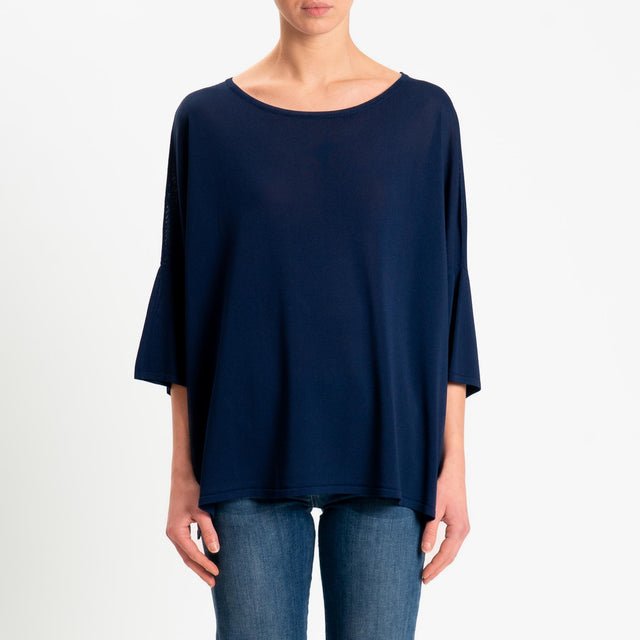 Zeroassoluto-Maglia over scollo barca manica 3/4 - blu