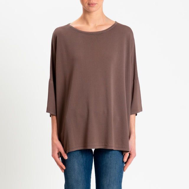 Zeroassoluto-Maglia over scollo barca manica 3/4 - choco
