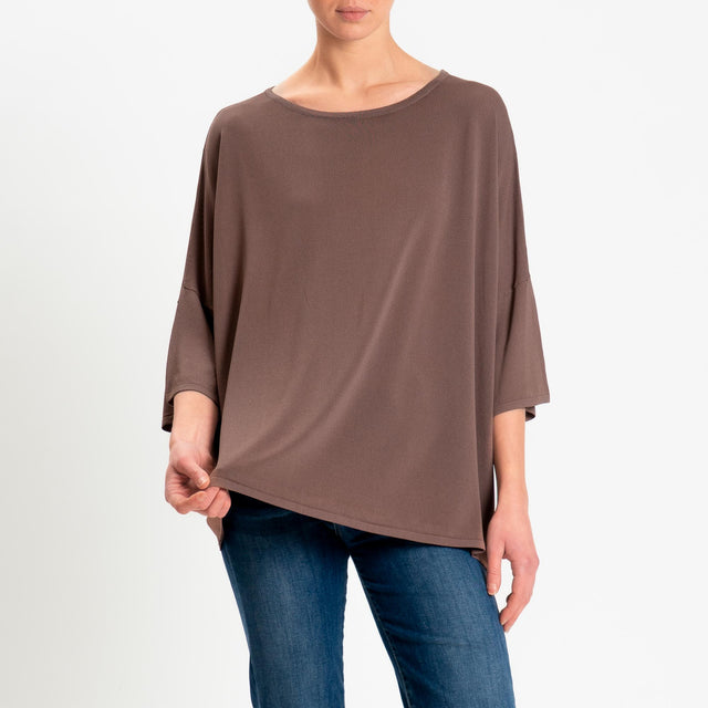 Zeroassoluto-Maglia over scollo barca manica 3/4 - choco