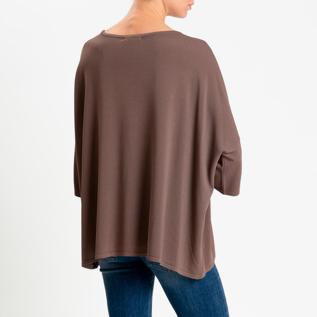 Zeroassoluto-Maglia over scollo barca manica 3/4 - choco