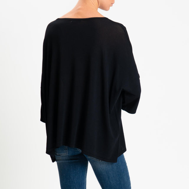 Zeroassoluto-Maglia over scollo barca manica 3/4 - nero