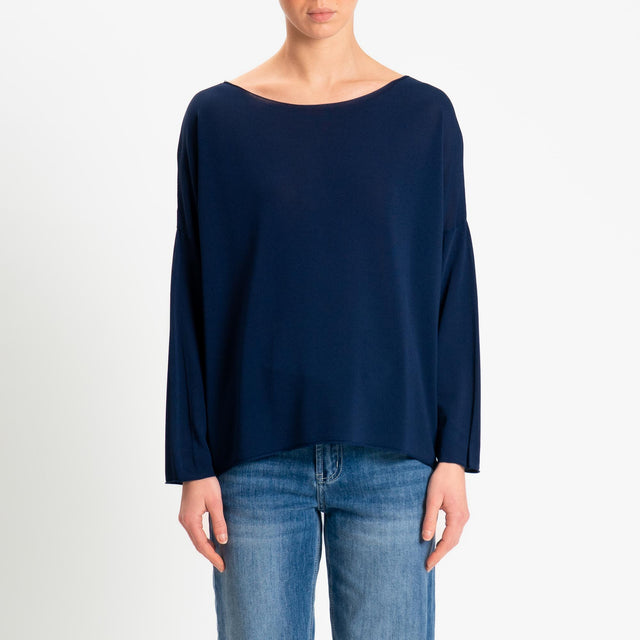 Zeroassoluto-Maglia scollo barca taglio vivo- blu