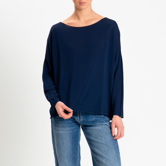 Zeroassoluto-Maglia scollo barca taglio vivo- blu