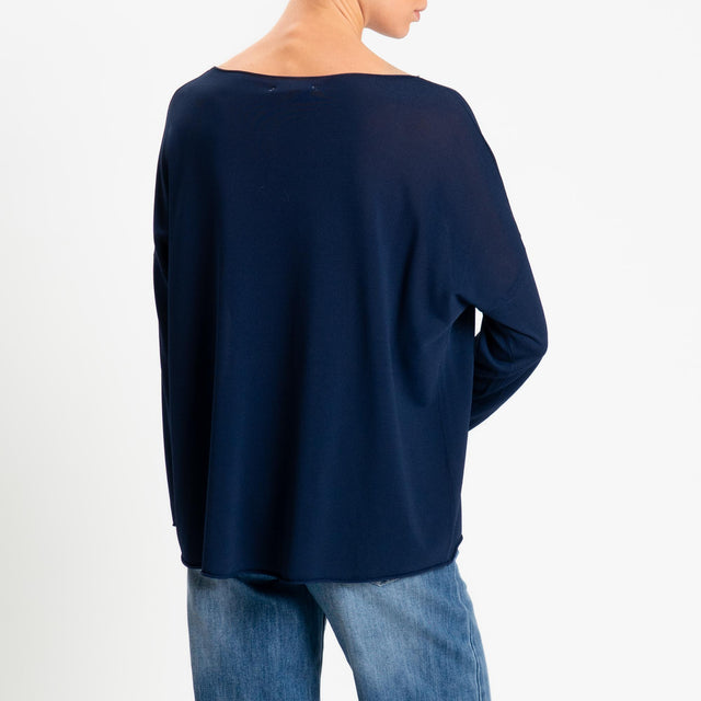 Zeroassoluto-Maglia scollo barca taglio vivo- blu