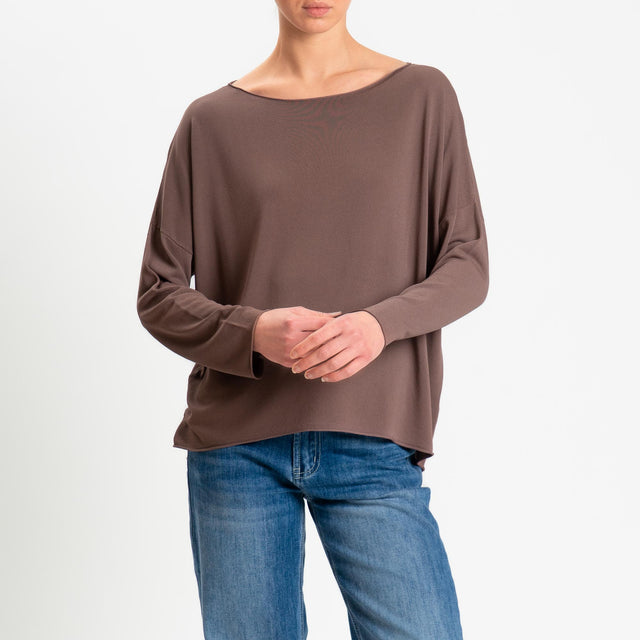 Zeroassoluto-Maglia scollo barca taglio vivo - choco