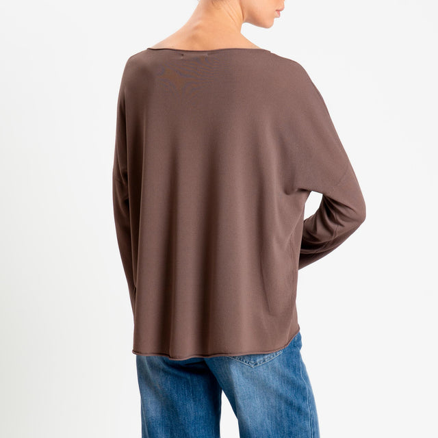 Zeroassoluto-Maglia scollo barca taglio vivo - choco