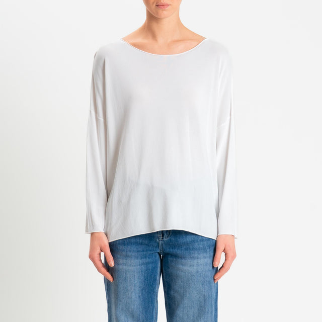 Zeroassoluto-Maglia scollo barca taglio vivo - latte