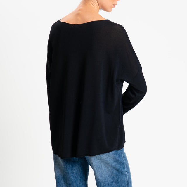 Zeroassoluto-Maglia scollo barca taglio vivo - nero