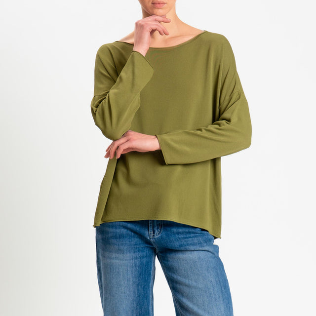 Zeroassoluto-Maglia scollo barca taglio vivo - olio