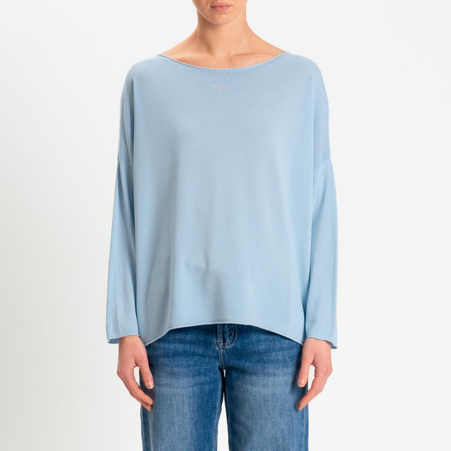 Zeroassoluto-Maglia scollo barca taglio vivo - sky