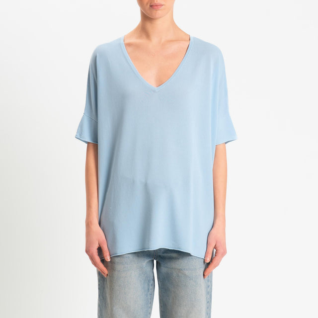 Zeroassoluto-Maglia over scollo v spacchi laterali - sky