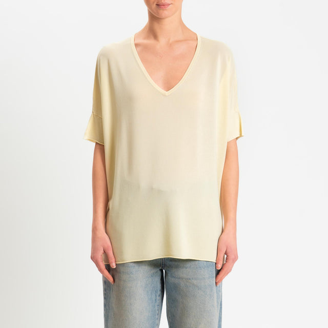 Zeroassoluto-Maglia over scollo v spacchi laterali - yellow
