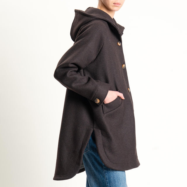 Zeroassoluto-Cappotto misto lana con cappuccio - moro