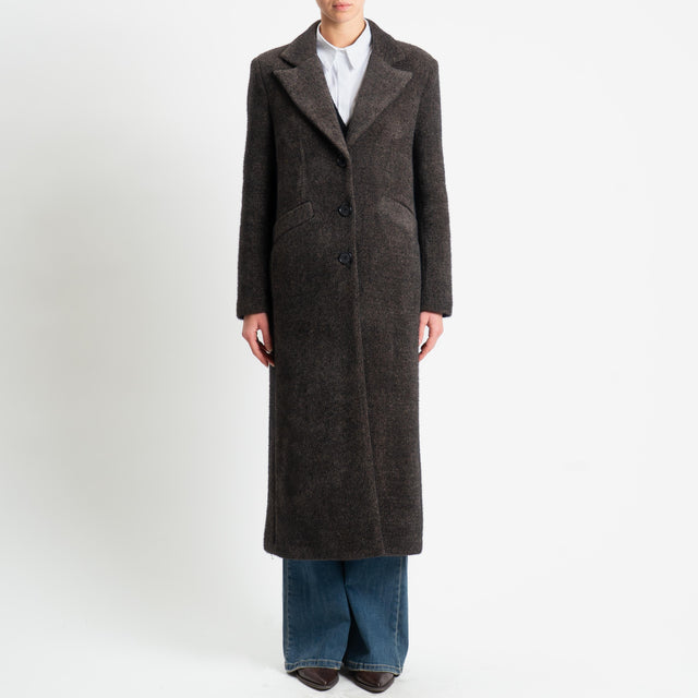 Zeroassluto-Cappotto monopetto ciniglia melange - moro