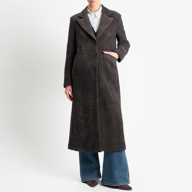 Zeroassluto-Cappotto monopetto ciniglia melange - moro