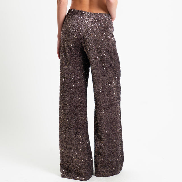 Zeroassoluto-Pantalone elastico in vita con paillettes - moro