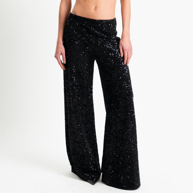Zeroassoluto-Pantalone elastico in vita con paillettes - nero