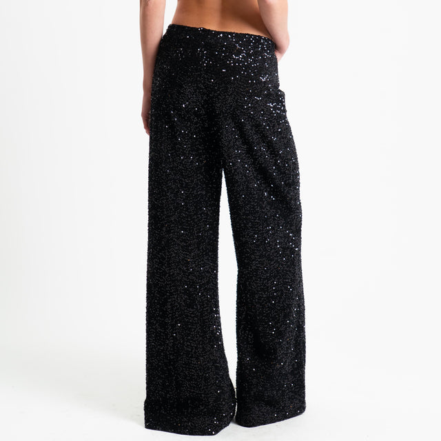 Zeroassoluto-Pantalone elastico in vita con paillettes - nero