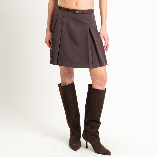 Zeroassoluto-Minigonna pieghe con cintura - moro