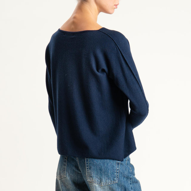 Zeroassoluto-Maglia girocollo spacchi laterali - blu