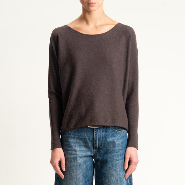 Zeroassoluto-Maglia girocollo spacchi laterali - cioccolato