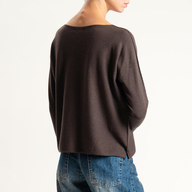 Zeroassoluto-Maglia girocollo spacchi laterali - cioccolato