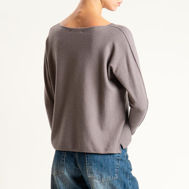 Zeroassoluto-Maglia girocollo spacchi laterali - taupe