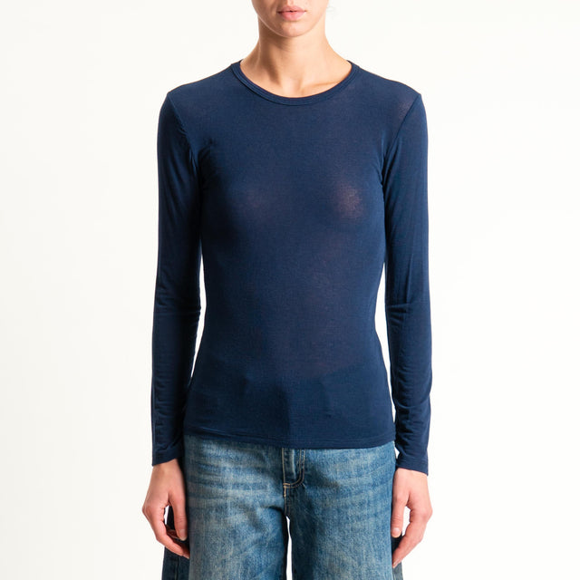 Zeroassoluto-T-shirt sottile girocollo MISTO CASHMERE - blu