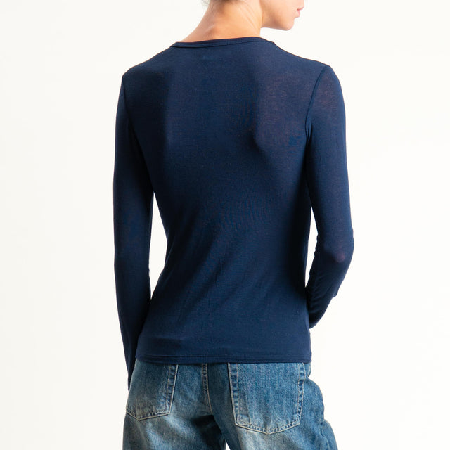 Zeroassoluto-T-shirt sottile girocollo MISTO CASHMERE - blu