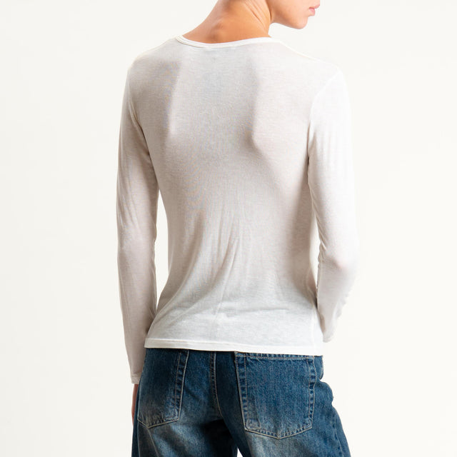Zeroassoluto-T-shirt sottile girocollo MISTO CASHMERE - burro