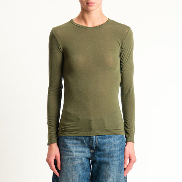 Zeroassoluto-T-shirt sottile girocollo MISTO CASHMERE - militare