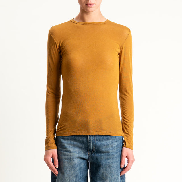 Zeroassoluto-T-shirt sottile girocollo MISTO CASHMERE - mostarda