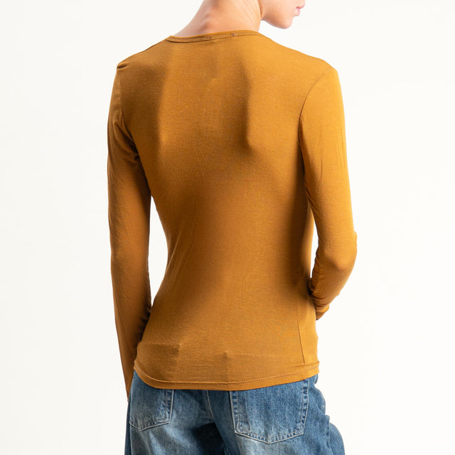 Zeroassoluto-T-shirt sottile girocollo MISTO CASHMERE - mostarda