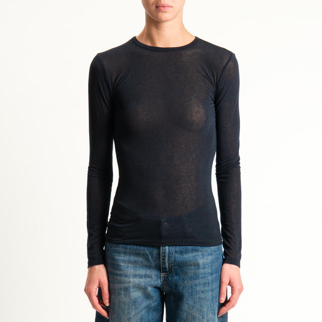 Zeroassoluto-T-shirt sottile girocollo MISTO CASHMERE - nero