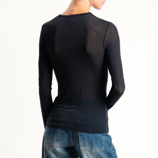 Zeroassoluto-T-shirt sottile girocollo MISTO CASHMERE - nero