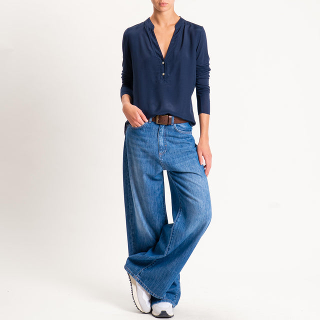Zeroassoluto-Camicia chester doppio tessuto - blu