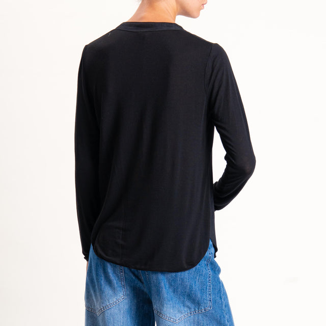 Zeroassoluto-Camicia chester doppio tessuto - nero