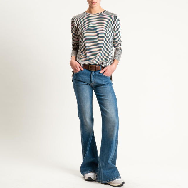 Zeroassoluto-T-shirt girocollo righe in jersey - beige/verde bottiglia