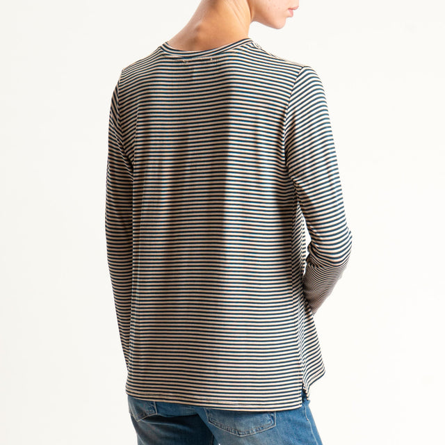 Zeroassoluto-T-shirt girocollo righe in jersey - beige/verde bottiglia