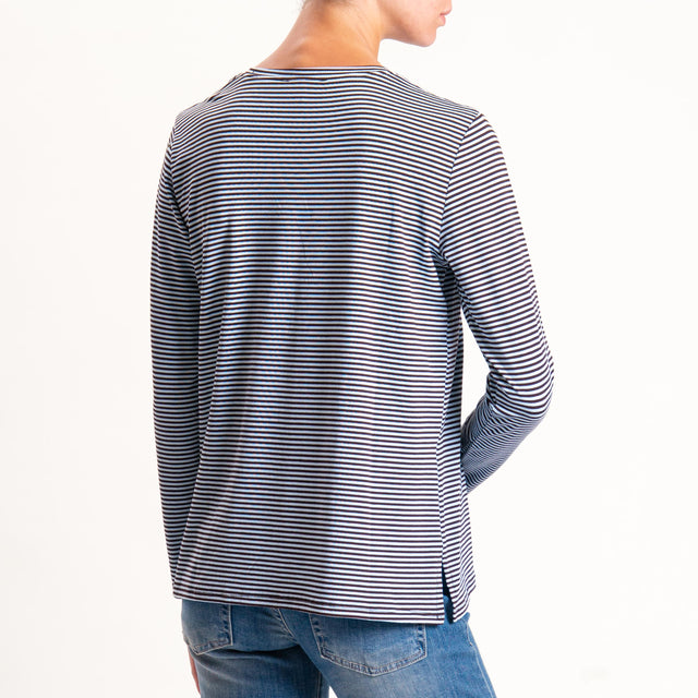 Zeroassoluto-T-shirt girocollo righe in jersey - cielo/moro
