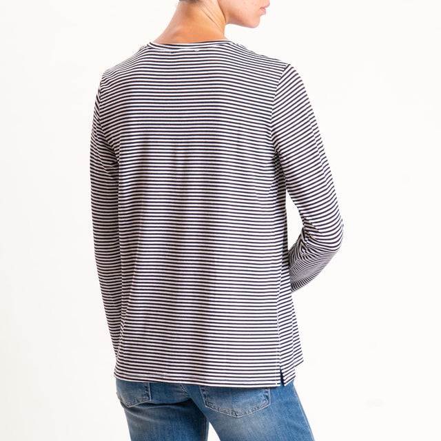 Zeroassoluto-T-shirt girocollo righe in jersey - latte/moro