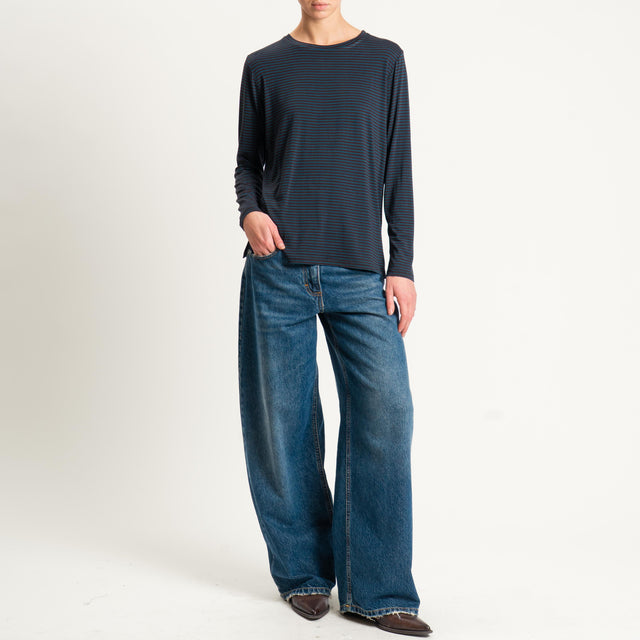 Zeroassoluto-T-shirt girocollo righe in jersey - moro/verde bottiglia