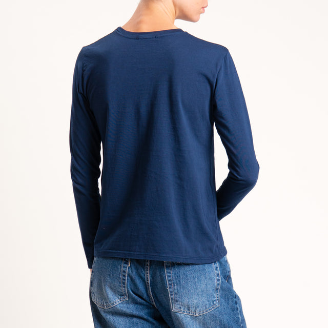 Zeroassoluto-T-shirt girocollo stretto cotone elasticizzato - blu
