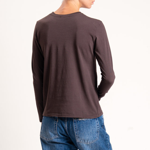 Zeroassoluto-T-shirt girocollo stretto cotone elasticizzato - moro
