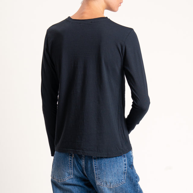 Zeroassoluto-T-shirt girocollo stretto cotone elasticizzato - nero