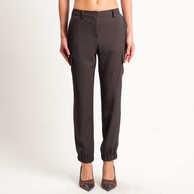Zeroassoluto-Pantalone BEAUTY cargo tessuto fluido - moro
