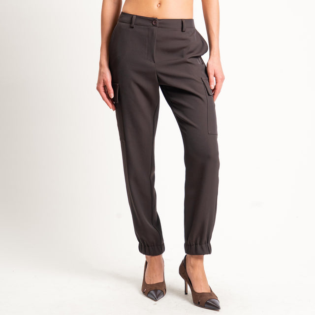 Zeroassoluto-Pantalone BEAUTY cargo tessuto fluido - moro