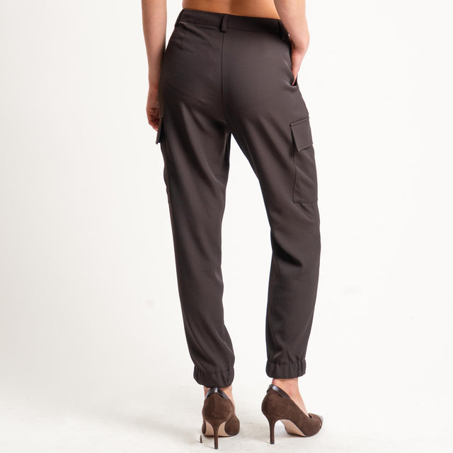 Zeroassoluto-Pantalone BEAUTY cargo tessuto fluido - moro